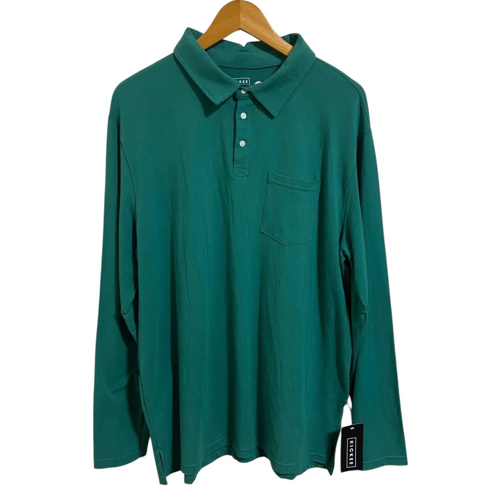 Kickee Pants Performance Polo Green‎ Long Sleeve Bamboo Cotton Athleisure 2XL